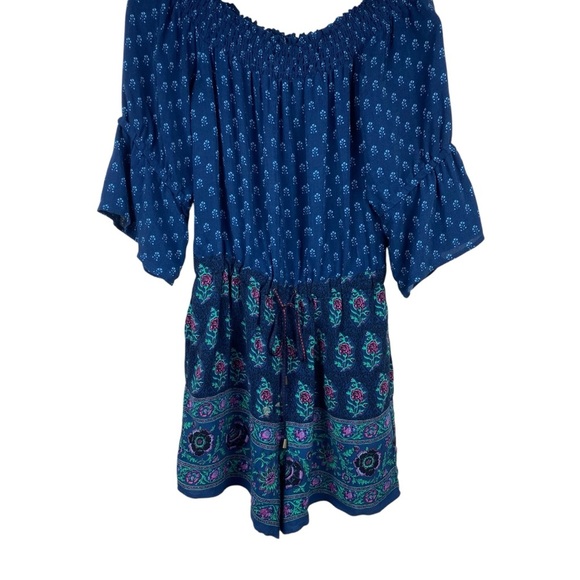 Anthropologie Ett Twa Romper Size XS One Piece Shorts Top Blue Floral Kaleo - Picture 4 of 16